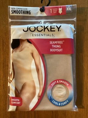 Jockey Essentials Bodysuit XXL Beige Seam Free Thong Smooth Plus Non Compression