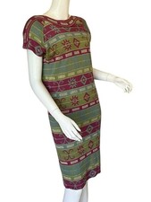 Women’s Vintage Bright Colourful Knit Dress 80s Retro Sparkly Abstract Pattern