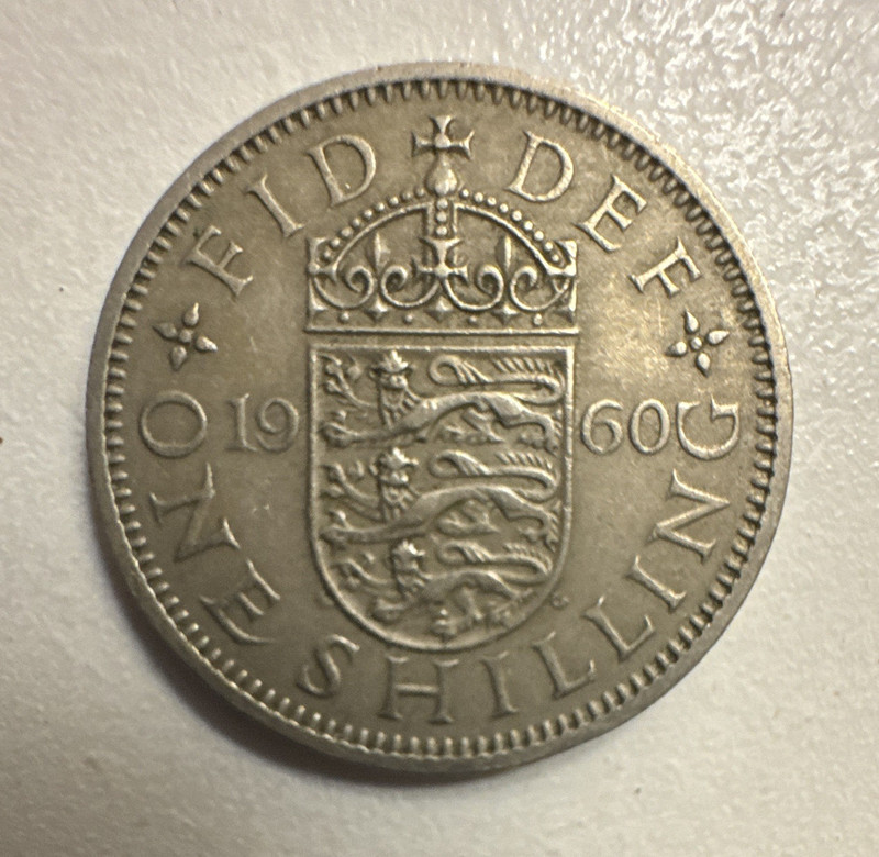 1960 Great Britain Shilling Elizabeth II Lion on Crown Copper-Nickel KM#908