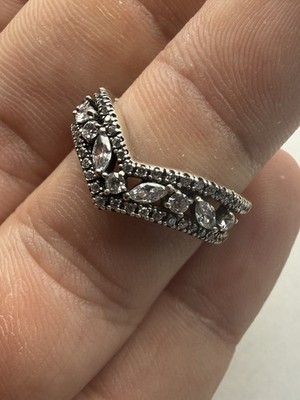 Authentic Pandora Silver Sparkling Marquise Double Wishbone Ring Size 7.5 - 3.9g
