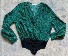 ASTR the Label Green Pink Cheetah Print Faux Wrap Bodysuit Top Women's Large EUC