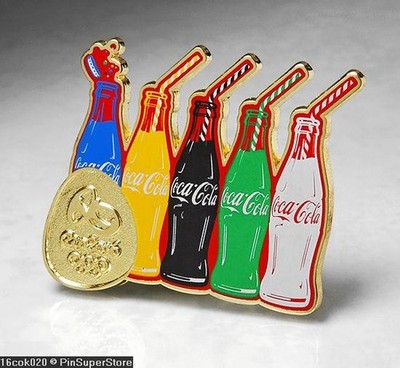 OLYMPIC PINS BADGE 2016 RIO DE JANEIRO BRAZIL COKE COCA COLA SPONSOR BOTTLES CLR