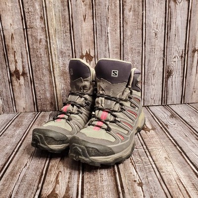 Salomon Womens X Ultra 2 Mid GTX Gore-Tex Gray Pink Hiking Boots 371477 Size 9
