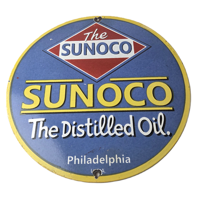 #ad Vintage Sunoco Gasoline Sign Distilled Oil Gas Service Station Porcelain Sign $110.37