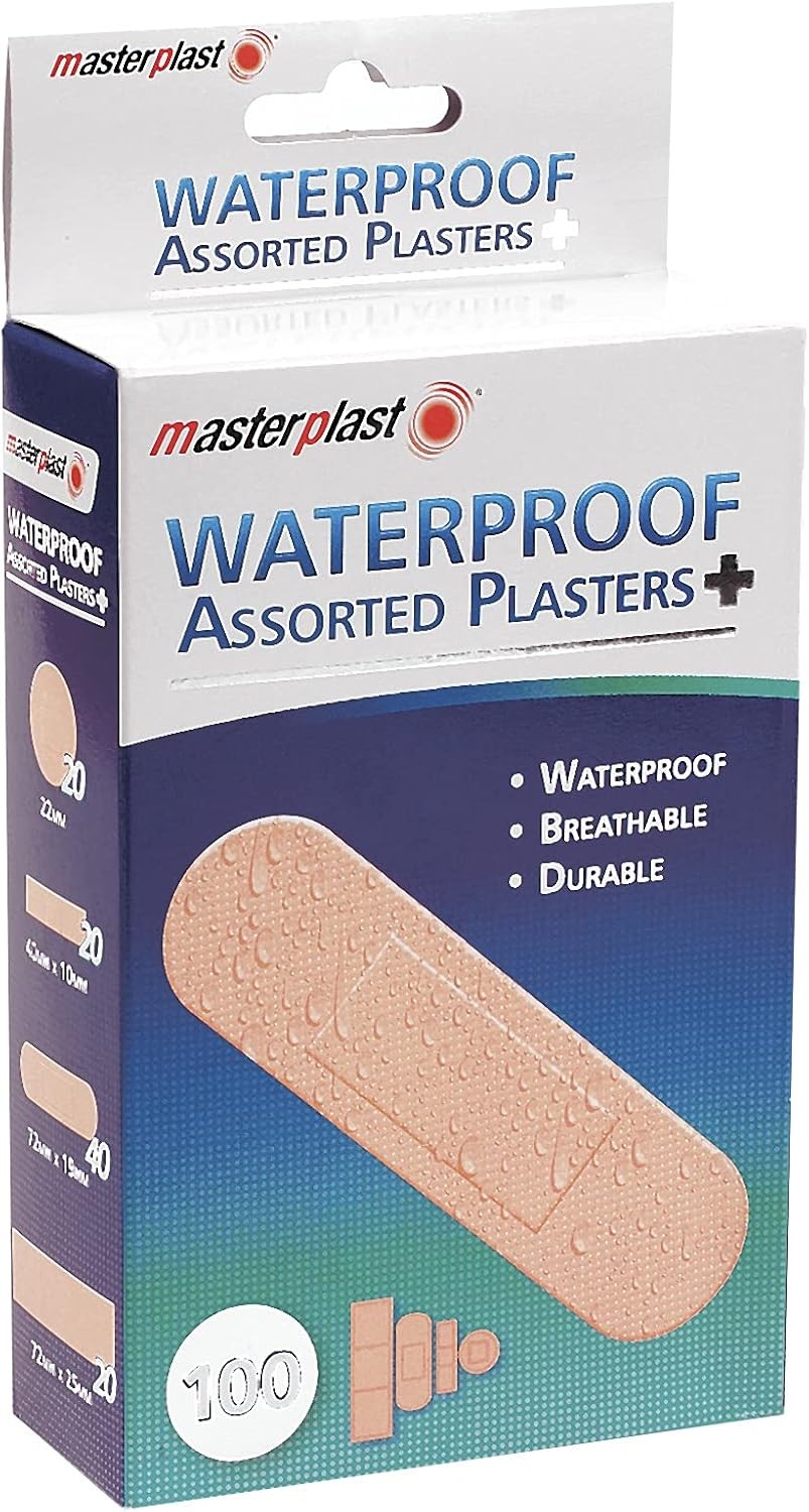 Masterplast Waterproof Assorted Plasters 100 Pack | Mixed First Aid Dressings,