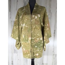 Haori Kimono Jacket One Size Sage Green Abstract Textured Japanese Silk Boho