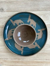 Moose LODGE Cabin Chip and Dip Bowl Pottery Server Tray Rustic Studio Teal