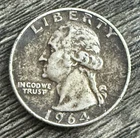 1964 Washington Quarter 90% Silver Circulated - Nice Details! Junk Silver