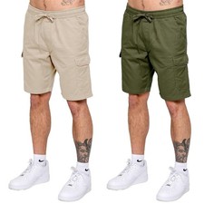 Kruze Mens Cargo Shorts Combat Elasticated Waist Summer Cotton Chino Half Pants