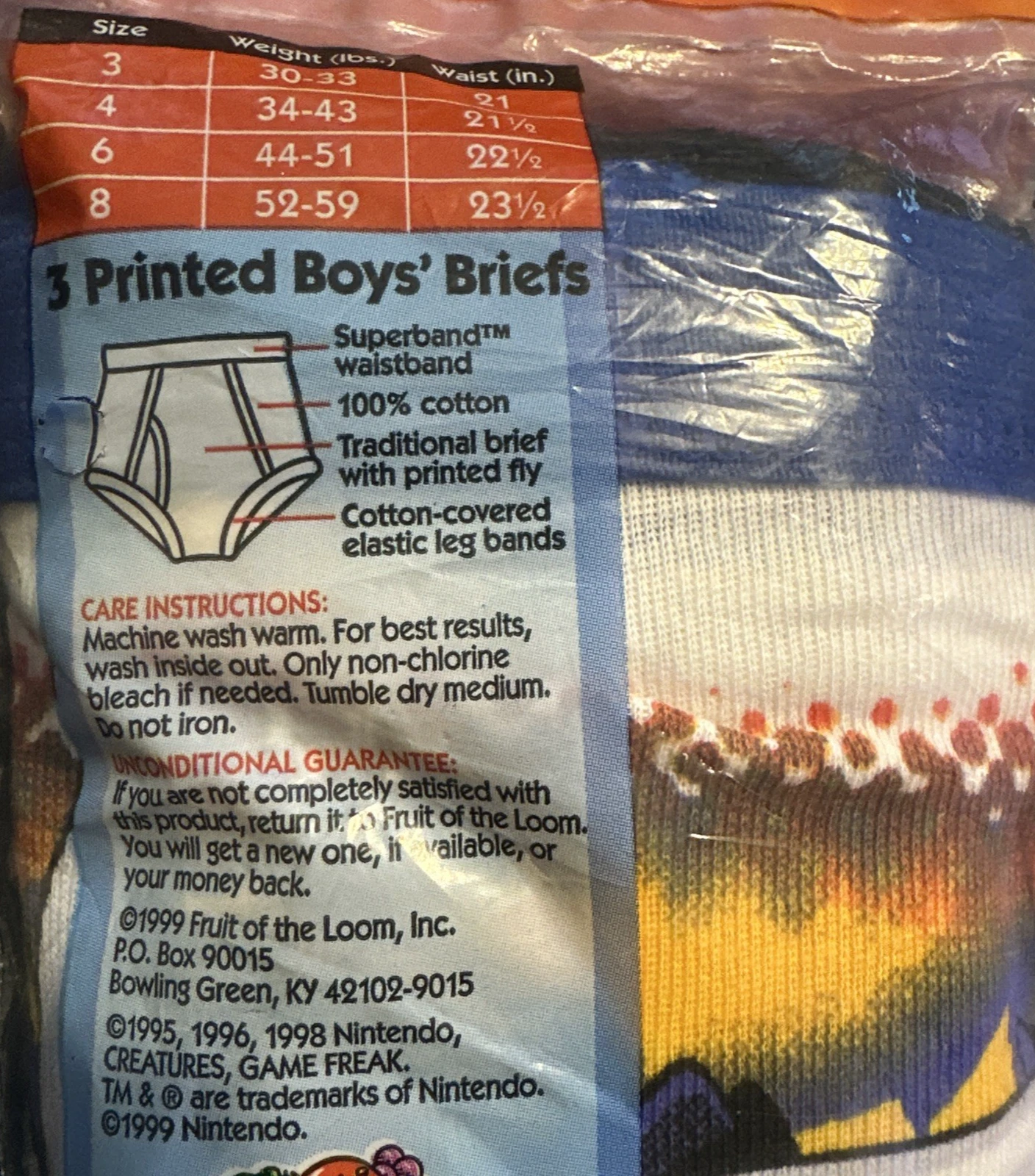 ヴァンテージ 1999年 男の子用ファンパルポケモンボーイの下着、サイズ8、新品未開封、レア。 - 画像4/4