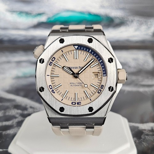 Audemars Piguet Royal Oak Offshore Diver 15710ST RARE Beige Blue Dial Box Papers