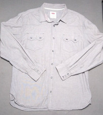 Levis Western Pearl Snap Shirt Large Chambray Sawtooth Flap Pockets Yolks