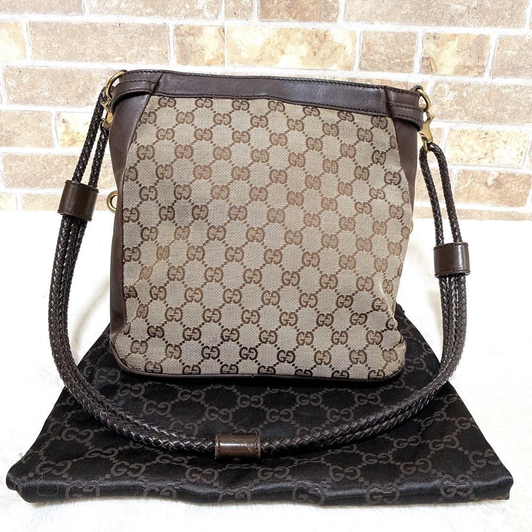 Vintage Gucci GG Canvas Shoulder Bag with Gold Hardware 9.4x10.2x2.4 inches