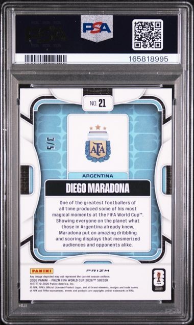 2026 Prizm World Cup #21 Diego Maradona Gold Shimmer /5 PSA 10 Argentina view 2