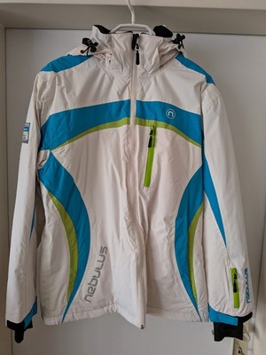 Nebulus Skijacke Snowboard Damen Kapuze Gr.M Outdoor sportlich Logo Weiß/Türkis