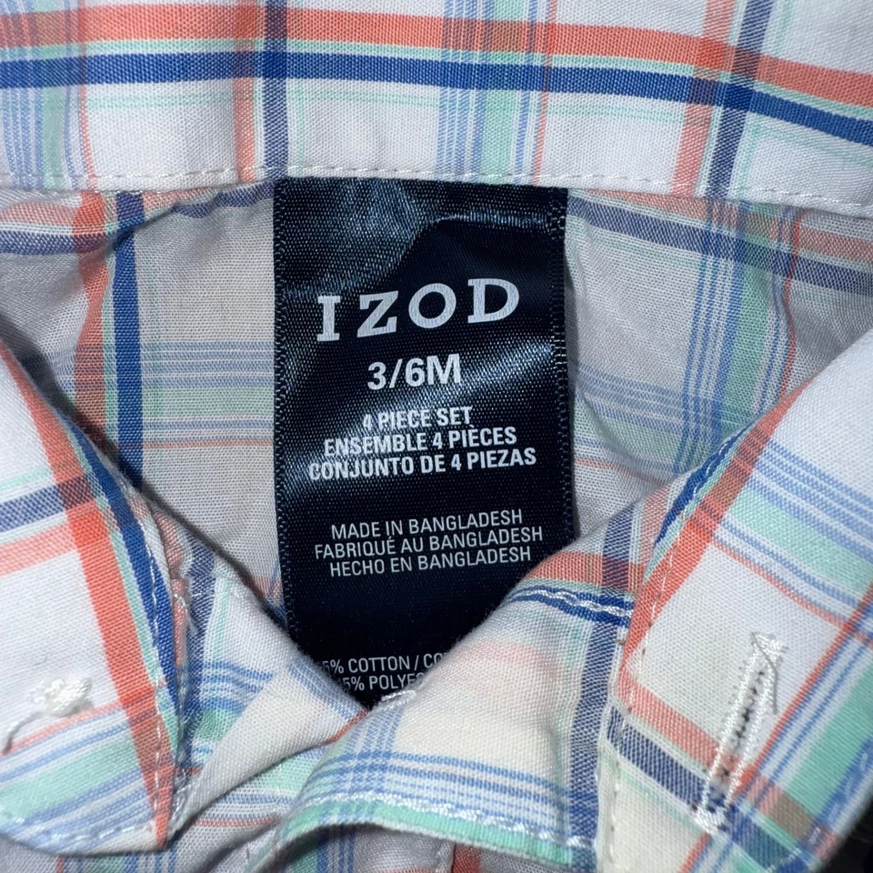 Детский комбинезон для мальчиков синий клетчатый с коротким рукавом с воротником на пуговицах с галстуком-бабочкой - Изображение 2 из 4