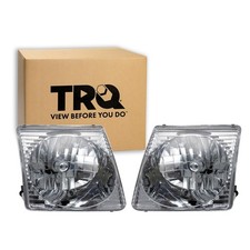 TRQ Driver and Passenger Side Headlight Assembly Set Chrome Housing Halogen f...