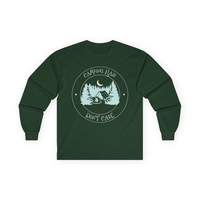 Camping Hair Don't Care Funny Women's Long Sleeve Tee, Women's Camping 