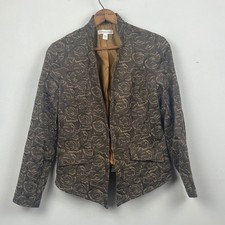 Coldwater Creek Brown Floral Rose Jacquard Blazer Open Front Jacket Womens 6