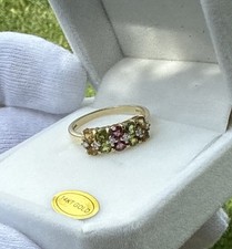 14K SOLID GOLD MULTI COLOR GEMSTONES CLUSTER RING ,SZ:8 Mint