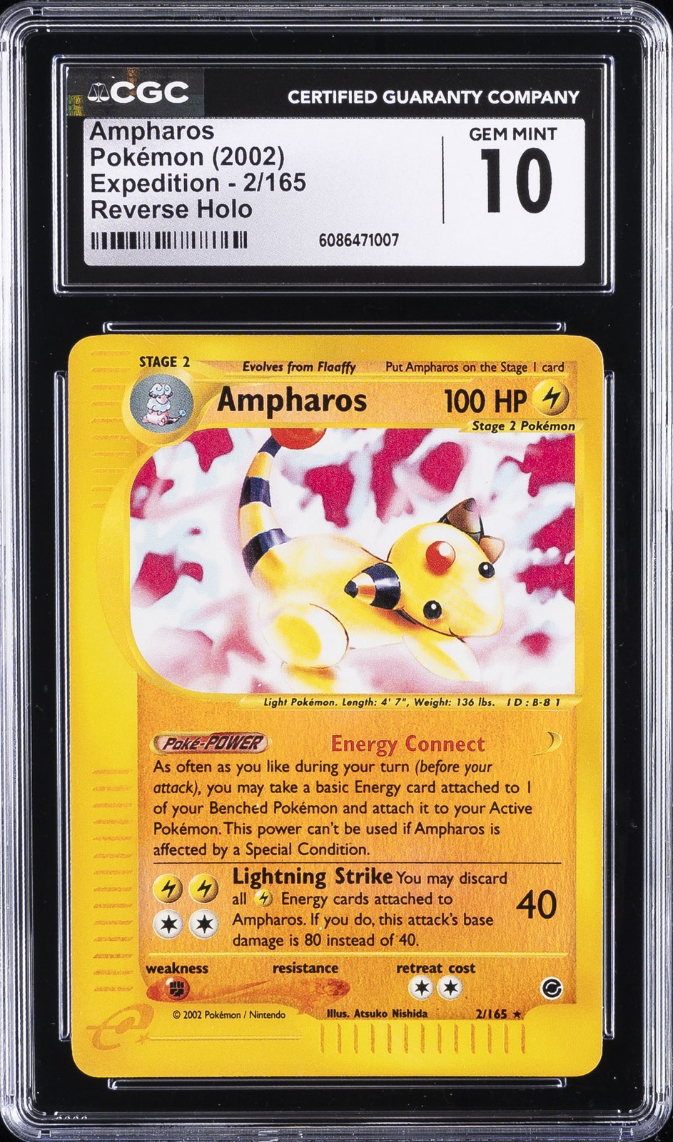 2002 POKÉMON EXPEDITION REVERSE HOLO #2/165 AMPHAROS CGC 10 GEM MINT