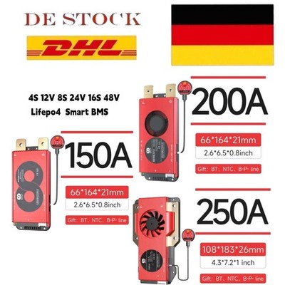 DE -Daly BMS 4S 12V 8S 24V 16S 48V 150A-250A LiFePo4 Akku Smart BMS w/Balance BT