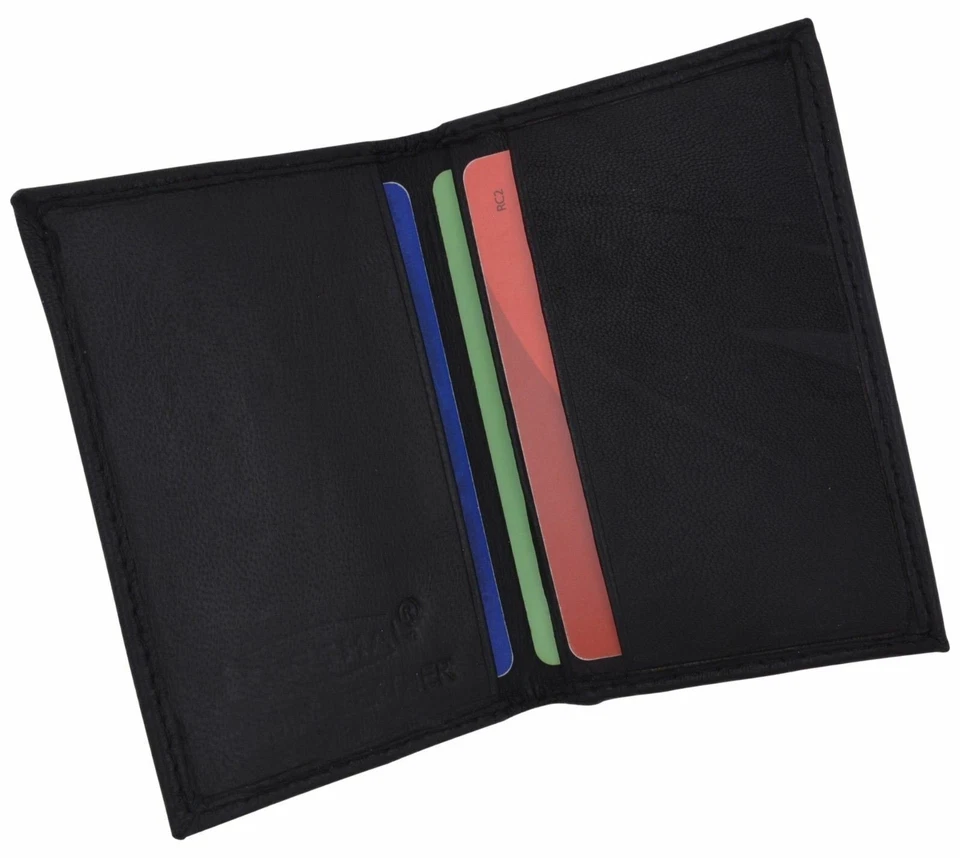 Mini billetera de cuero plegable pequeña para tarjeta de crédito e identificación diseño delgado para hombre Foto 3 de 4