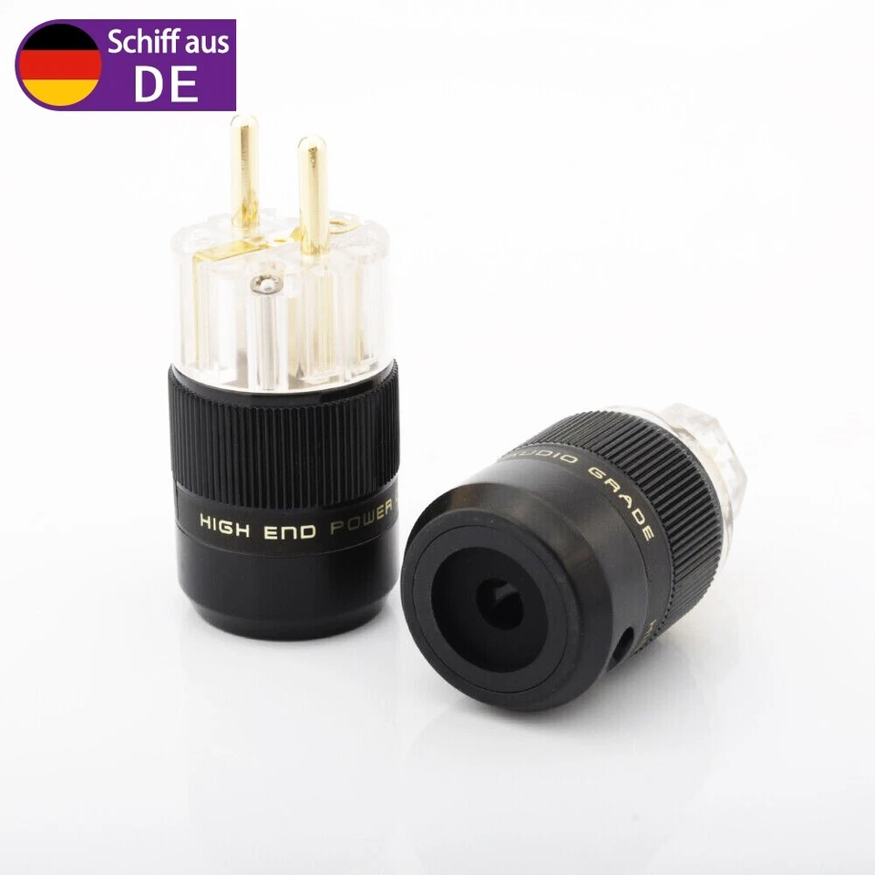 Paar 24K Vergoldet EU Netzteil Schuko HIFI Netzkabel Stecker IEC Adapter - Bild 3 von 4