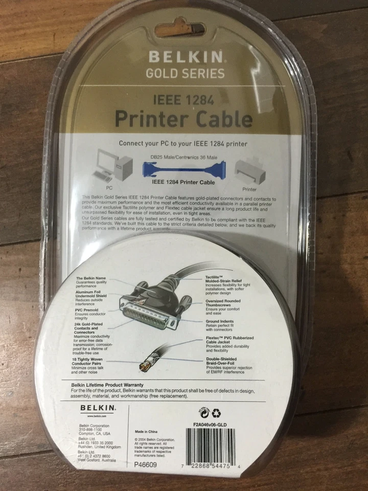 Belkin 24 Gold Plated Connect PC to ieee 1284 printer cable db25 6’ high speed - Image 4 of 4
