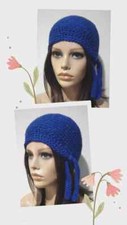 crochet handmade womans biker skull hat chemo royal blue sparkle