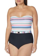 Athena Women's Strapless Bandeau One Piece Swimsuit, Multi Stripe, Size 12