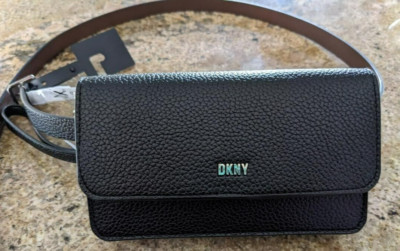DKNY BELT BAG FANNY PACK Black Pebbled Leather 7x4 sz 1X NWT