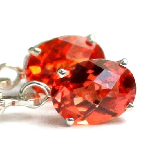 Brincos de prata esterlina com alavanca de safira Padparadsha criados, SE007 - Imagem 2 de 4