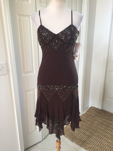 NWT Sue Wong Nocturne Brown Silk Beaded 