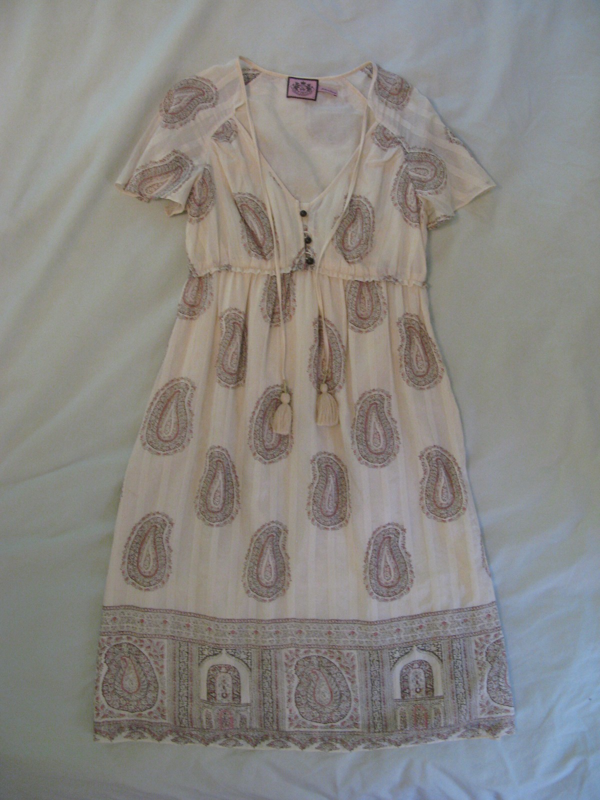 Juicy Couture 'Paisley Tassel' Cream Silk Dress Sz 4 … Gem