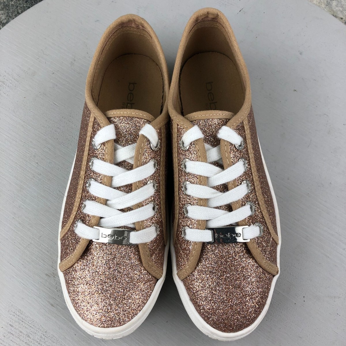 Bebe Sport Women's Size 6 Dane Pink Glitter Low Top Lace-Up
