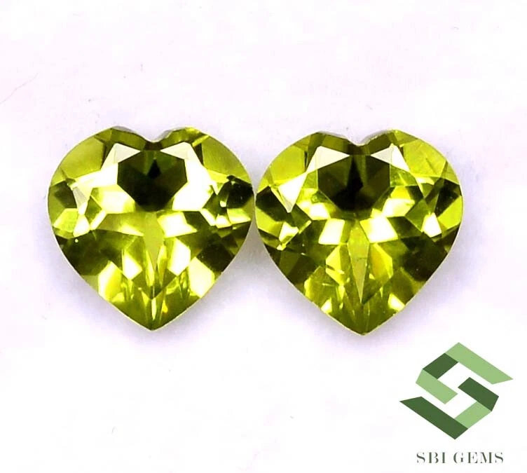 Certified Natural Peridot Heart Shape Cut Pair 8x8 mm 3.55 CTS Loose Gemstones - Image 2 of 4