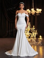 Luxe Off-Shoulder Pearl Rhinestone Wedding Dresses.