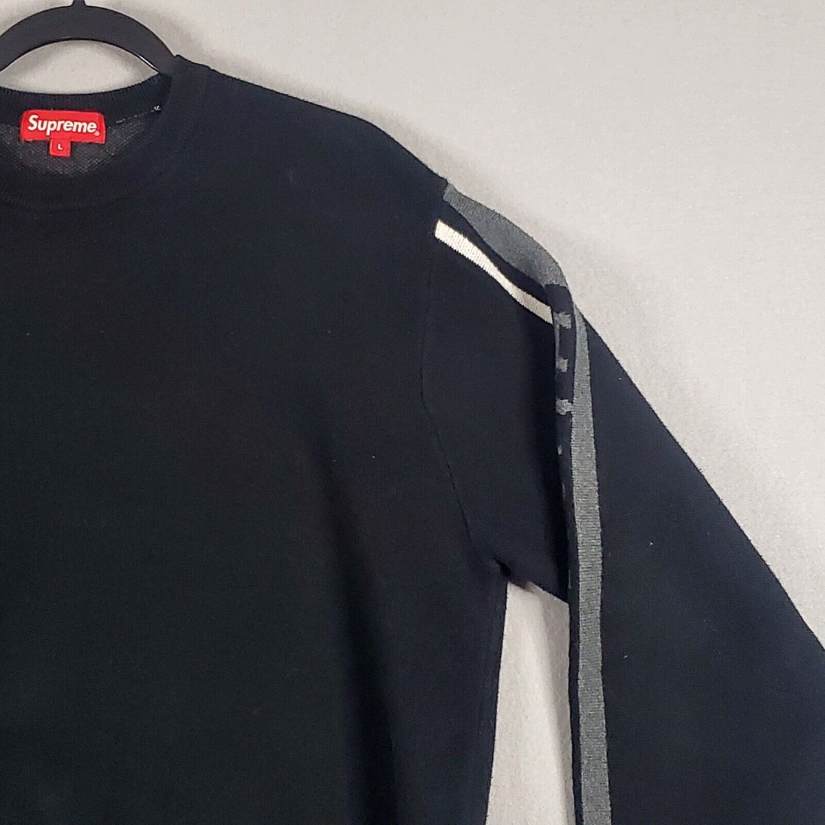 Supreme Sleeve Stripe Logo Sweater Men's sz Large Black