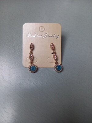 Boucles D'oreilles Pendantes Femme – Doré, Pierres Glycine Et Turquoise Blanche – UD64