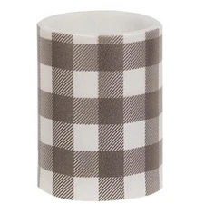 NEW BUFFALO LARGE CHECK GRAY Pillar Candle WHITE TIMER LED 4"Tx 3"W Farm Cottage