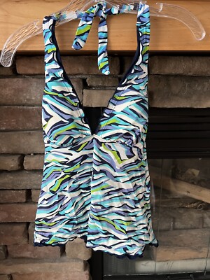 Black Ruffle Tankini Top Caribbean Joe Blue, Green, Black And