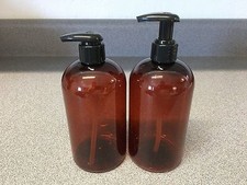 NEW 16 oz Amber PLASTIC Boston Round Bottle with Wide Comfort Pump 8.50-14.50