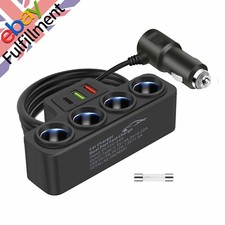 4-Way Car Cigarette Lighter Socket Splitter USB Fast Charger Power Adapter 12V