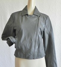 Frenchi Leather Crop/ Biker Jacket Off Center Full Zip Gray Pockets M(us S)