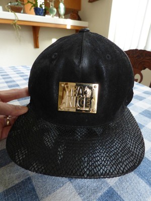 Yea Nice Black Metallic Gold Color Front Badge Snapback Cap Hat Euc Offers Ok Ebay