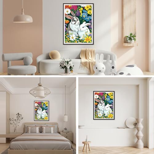 Rabbit Diamond Painting Kits, 5D DIY Flowers Diamond Painting Kit Full ...