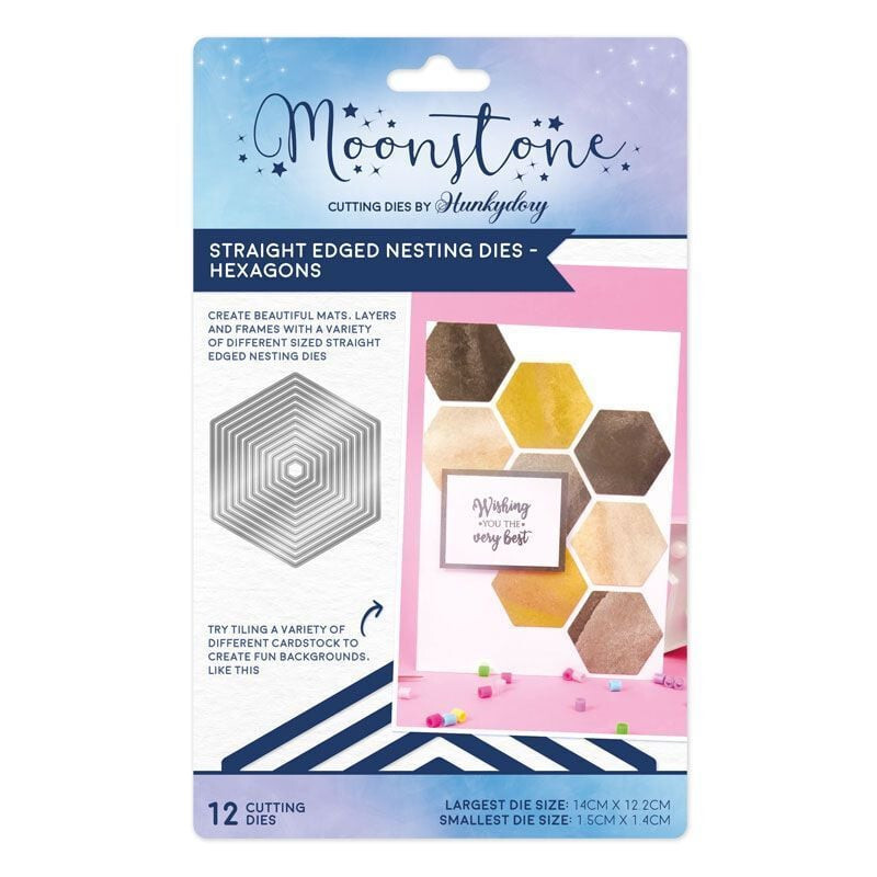 Hunkydory - Moonstone STRAIGHT EDGED HEXAGONS Nesting Craft Die Set - MSTONE128