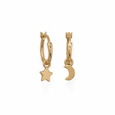 Gold-Plated Moon and Star Charm Hoop Earrings 925 Sterling Silver
