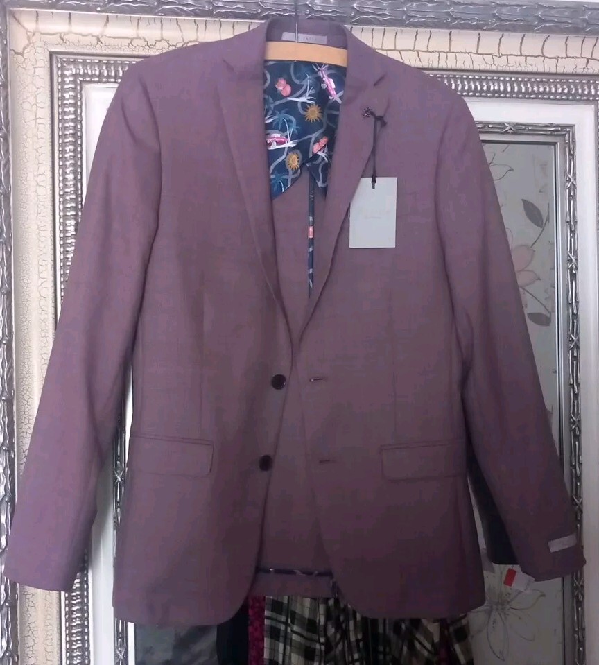 BN TED BAKER Men's Smart Wool Mix Mauve Lined Professional Suit Jacket  Blazer 36